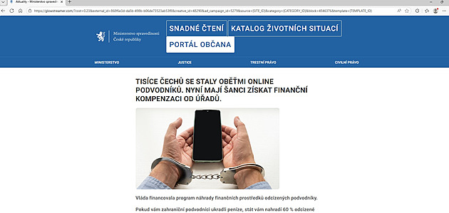 Pozor na další podvod. Falešný web ministerstva láká na vrácení peněz